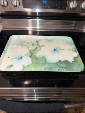 Plastic Floral Serving Tray with Pastel Green Background from Italy. 17.5x12